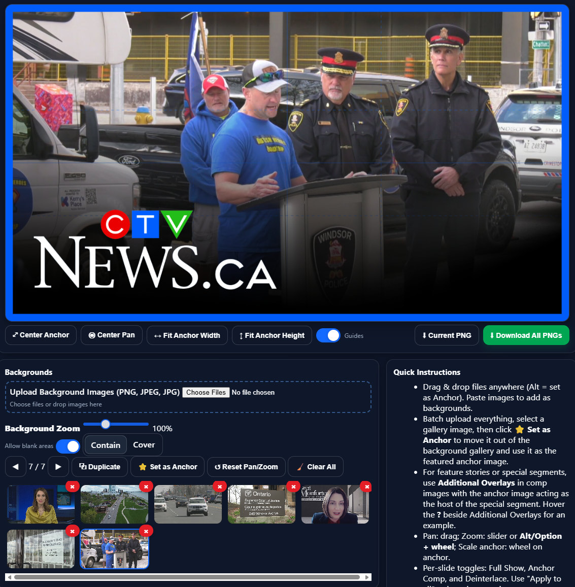 Example showing gallery preview thumbnails and comp indicators